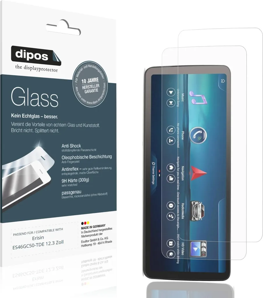 2x Protection Écran pour Erisin ES46GC50-TDE 12.3 Pouces Verre Souple 9H