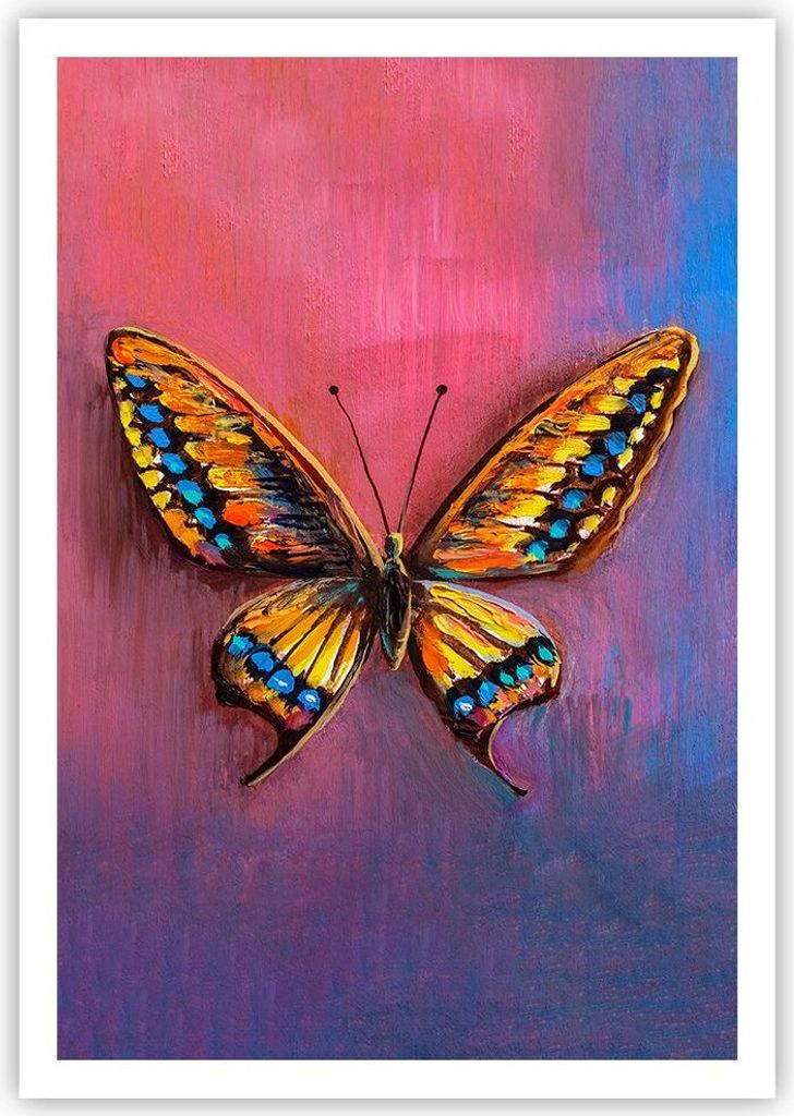 Poster - Poster ohne Rahmen - Schmetterling bunt gemalt - 70x100 cm - Wand Bild - Wanddeko - Wandbilder - Kunstposter - Wandposter - Bilder - Kunst...