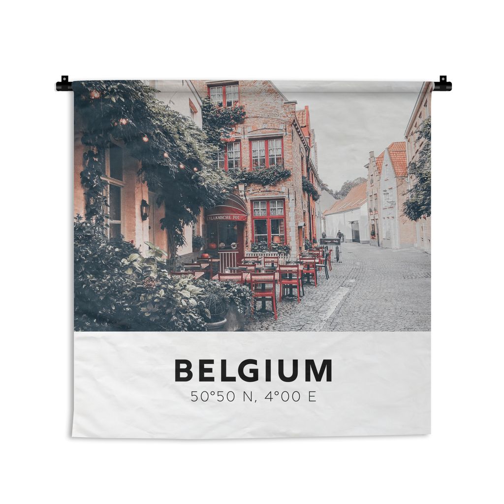 MuchoWow Wandteppich Wandbehang Belgien - Terrasse - Stadt 90x90 cm Tapisserie Dekoration Wandtuch - Wandaufhänger