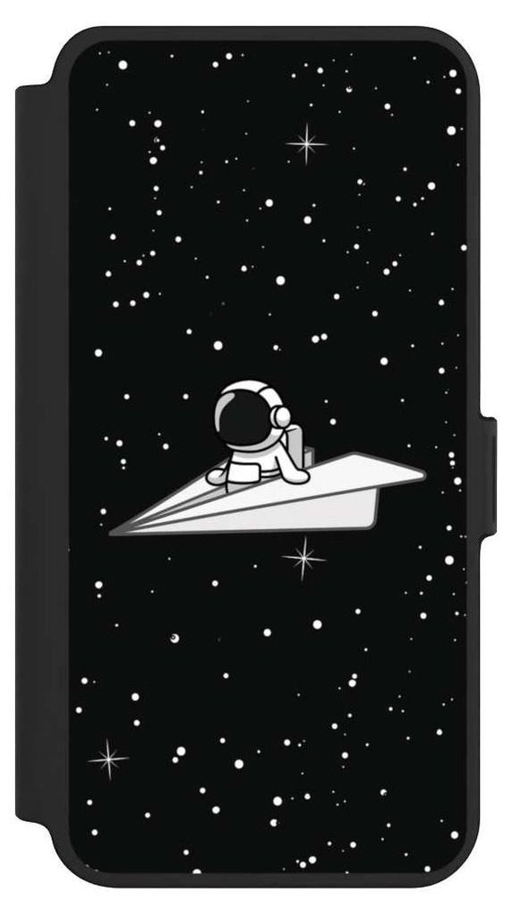 NIVOCASE Klapphülle für Samsung Galaxy S25+ Handyhülle aus Kunst Leder NIVOflip schwarz Astronaut Comic Papier