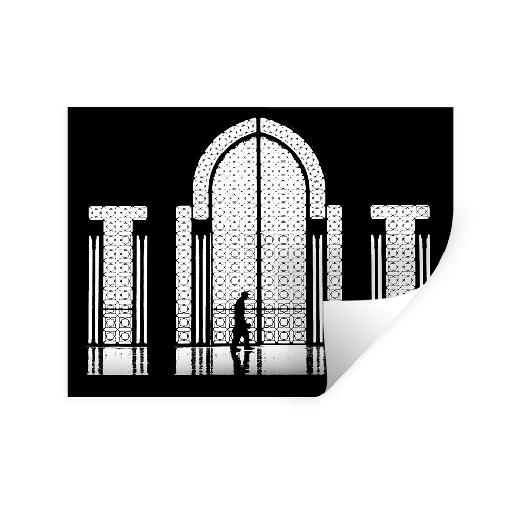 MuchoWow Wandtattoo Wandsticker Wandaufkleber Schwarz - Weiß - Fenster - Mensch 40x30 cm Selbstklebend und Repositionierbar - Faltenfrei