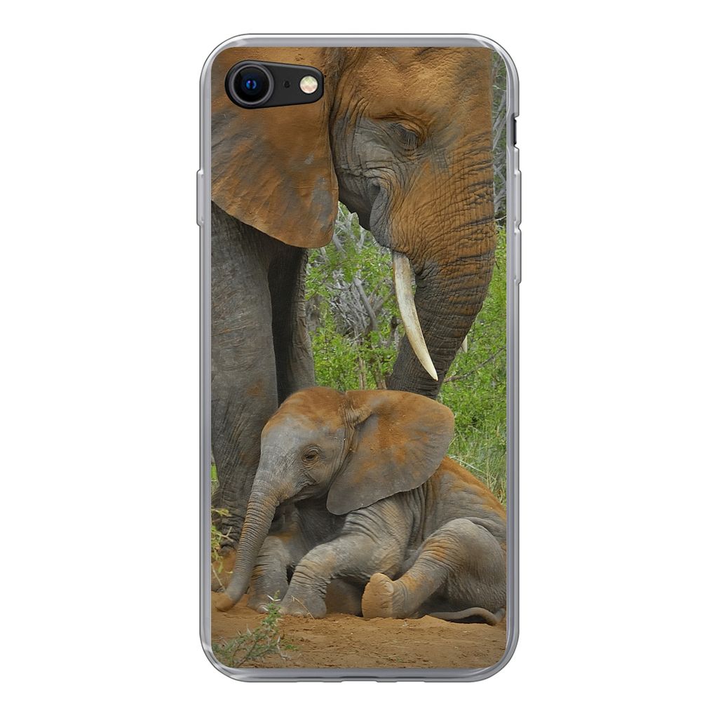 MuchoWow Handyhülle Schutzhülle Hülle für iPhone 7 Elefant - Tiere - Sand - Natur Silikon Softcase Handy Hülle - Kartenhalter