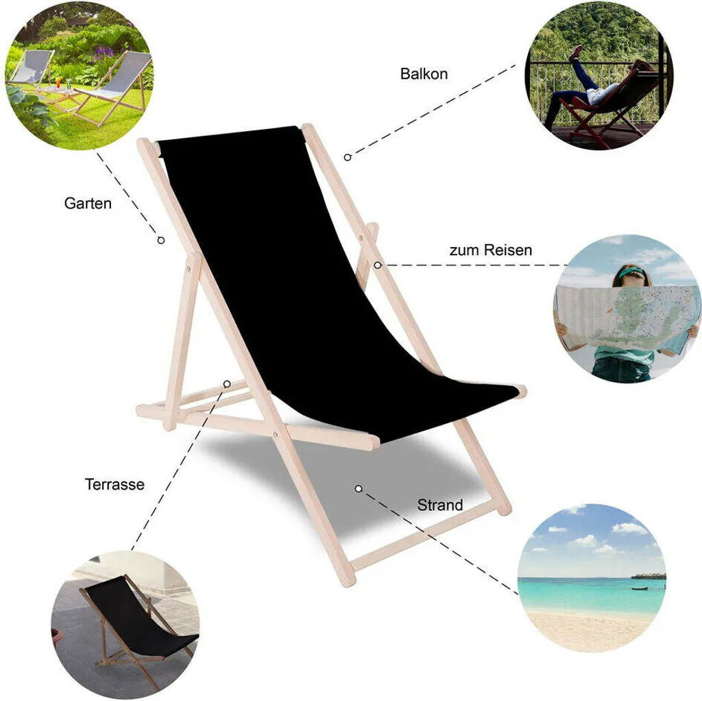 Sedia a Sdraio Pieghevole in Legno di Faggio a Righe | Relax da Balcone - 10