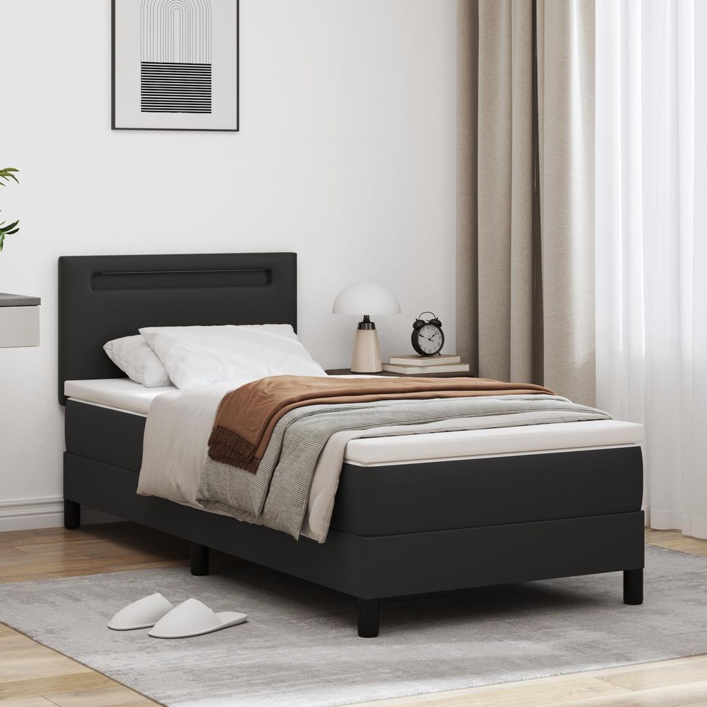 Desgin Boxspringbett mit Matratze – Schwarzes Einzelbett aus Kunstleder - Klassische Betten 3339028