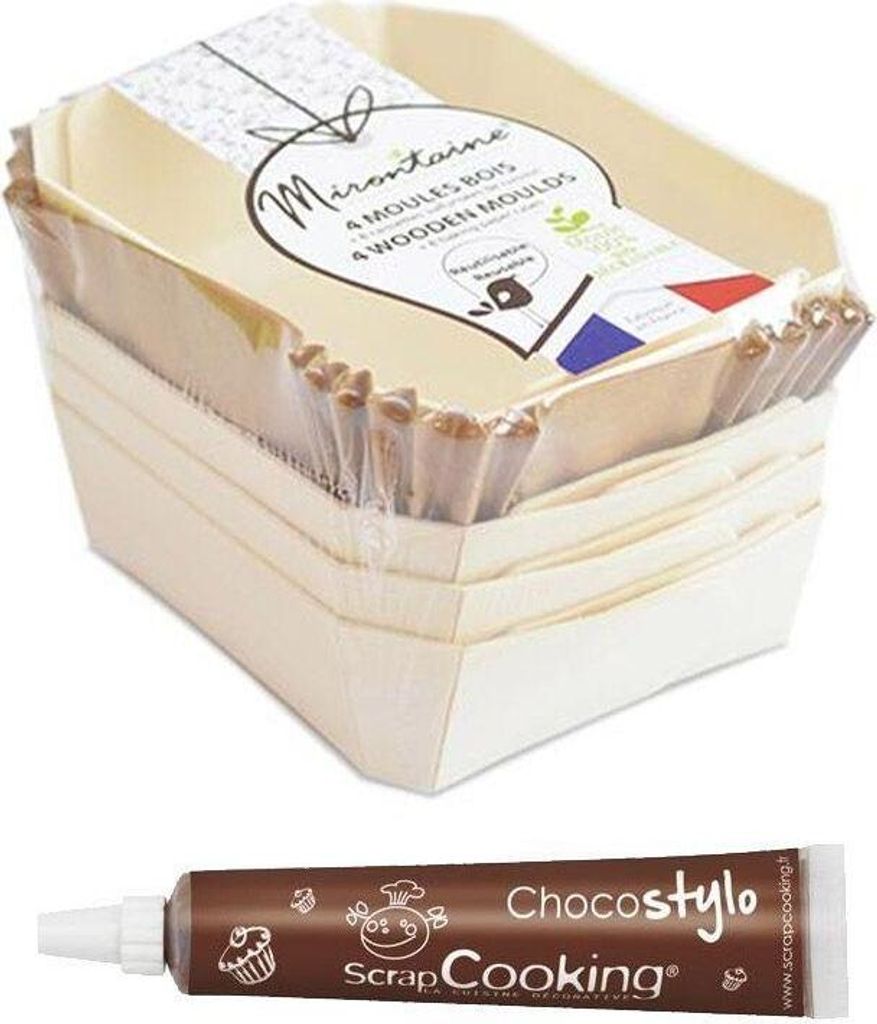 4 Rechteckige hölzerne Kuchenformen + Schokoladenstift
