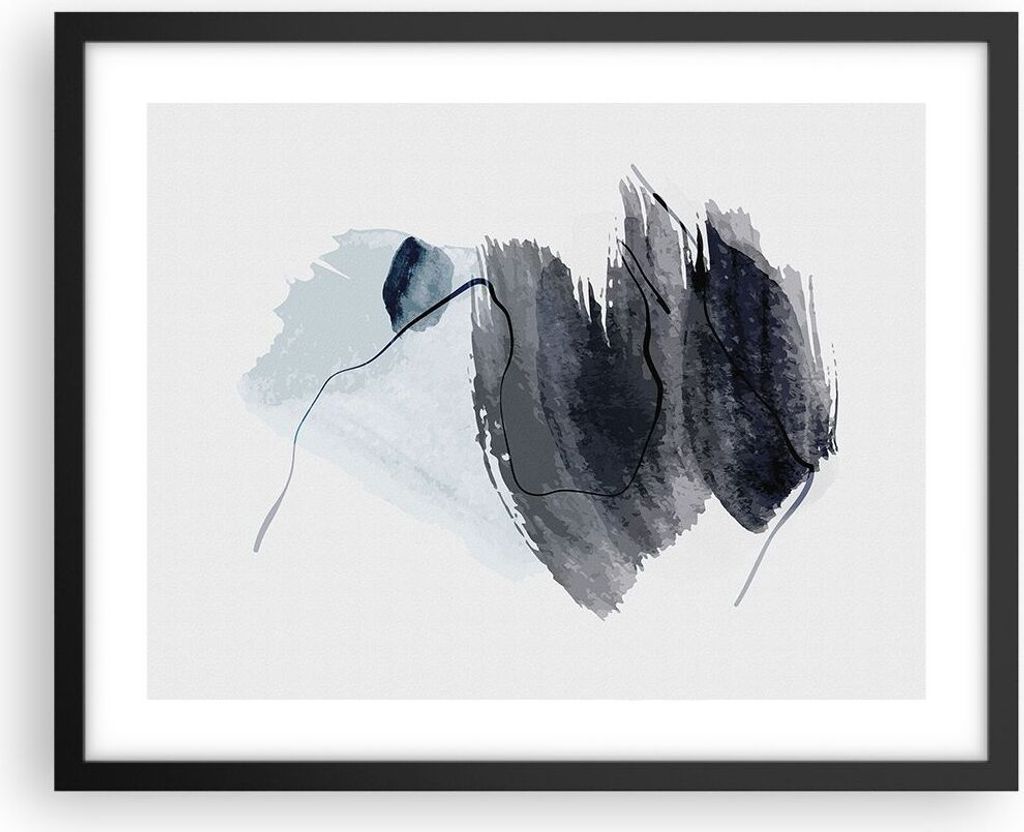 Gerahmtes Poster - Schwarzer Rahmen - Blau Grau Aquarell - Produktbild 