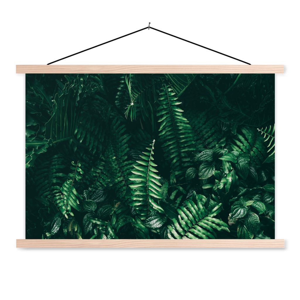 MuchoWow Textilposter Blätter - Dschungel - Natur - Tropisch - Pflanzen 120x80 cm mit holzfarbenen Rahmen - Aufhängeset