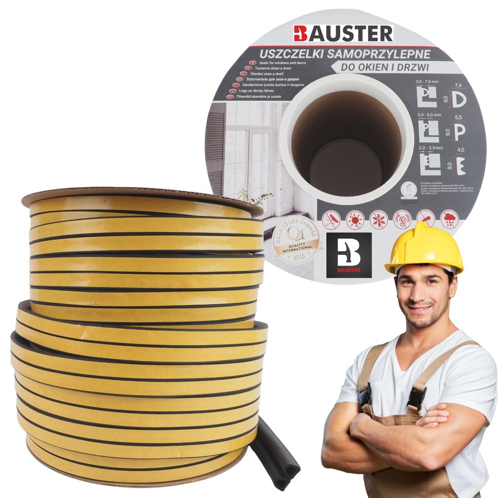 BAUSTER Dichtungsband für Türen & Fenster – Türdichtung Fensterdichtung selbstklebend Profil D | Schaumstoff Gummi Abdichtung – shwarz 100m