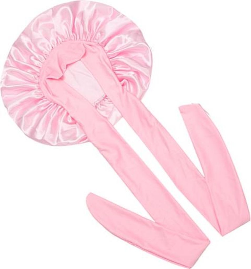 INF Verstellbare Schlafhaube aus Satin mit Innenband - Atmungsaktive Haarpflege Rosa