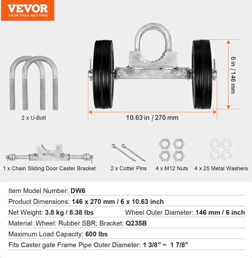 Guide au Sol pour Porte Coulissante Réglable - Kit de Roulettes VEVOR