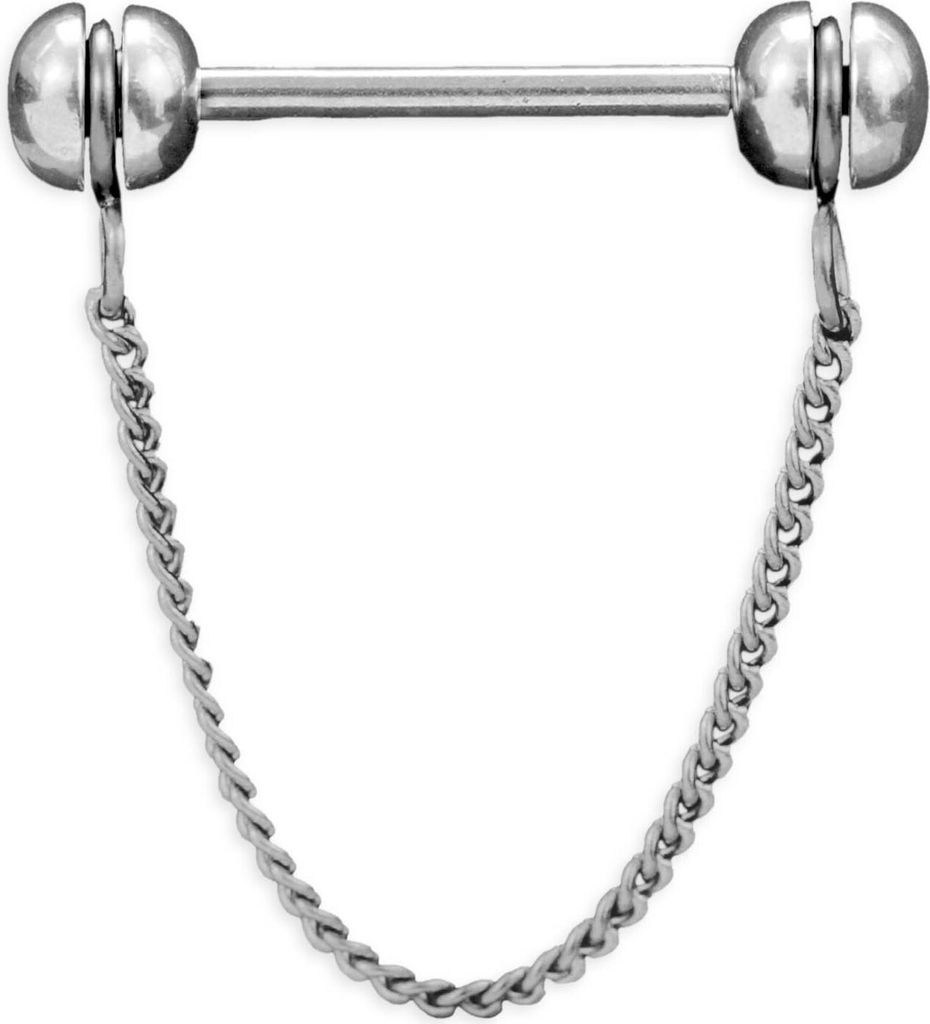 viva-adorno Nippelpiercing Brustpiercing Brustwarzenpiercing Barbell Piercing Kette Kettchen Piercingstab Hantel Z573, silber