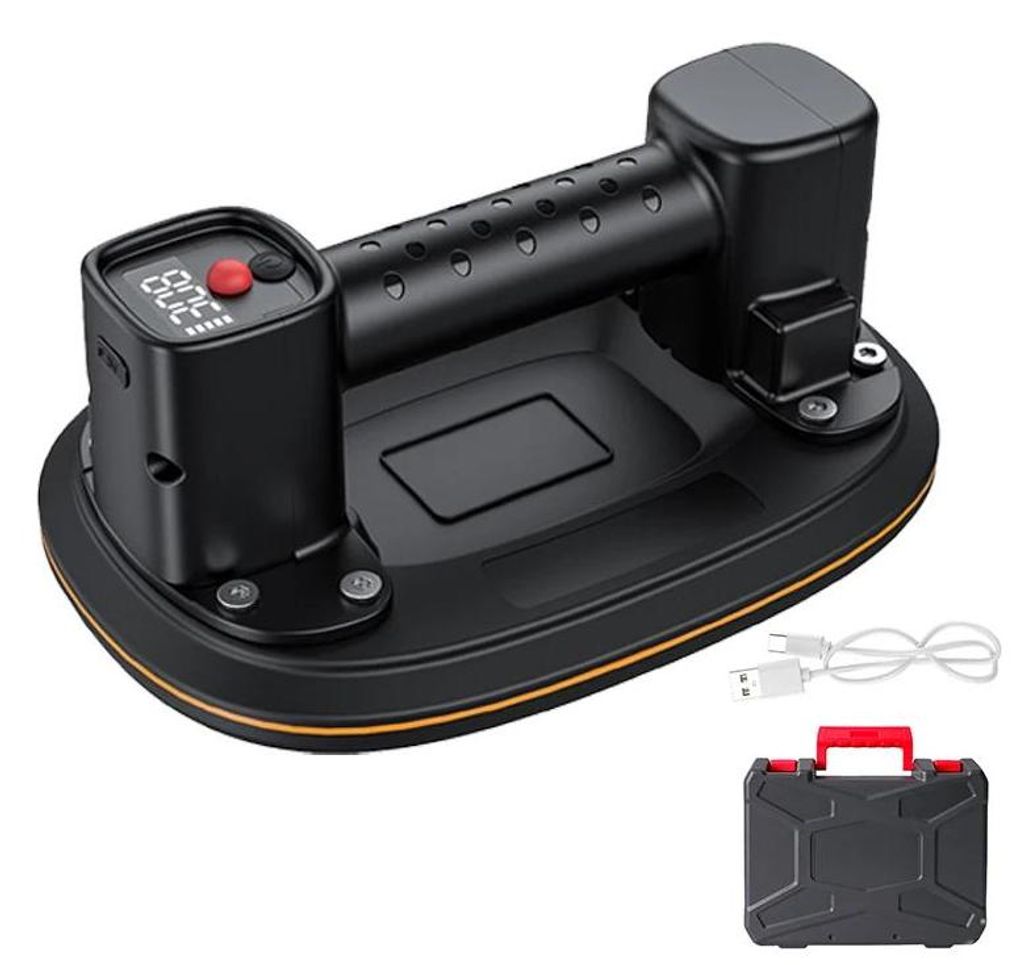 Elektrischer Vakuum-Saugnapf - Glas- und Fliesenheber - Display - Tragkraft 300 kg - 4000 mAh Akku - 1 Stück - Schwerlast - Braun