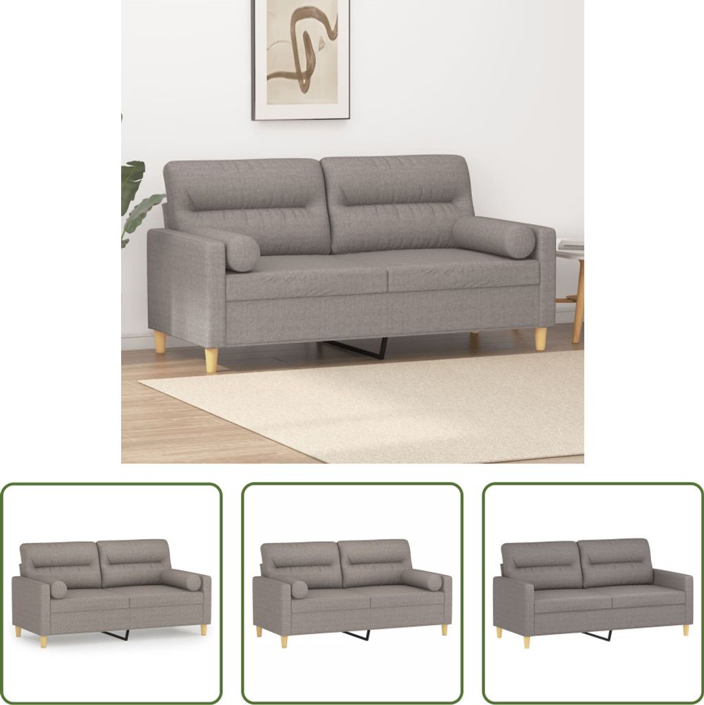 The Living Store 2-Sitzer-Sofa mit Zierkissen Taupe 140 cm Stoff