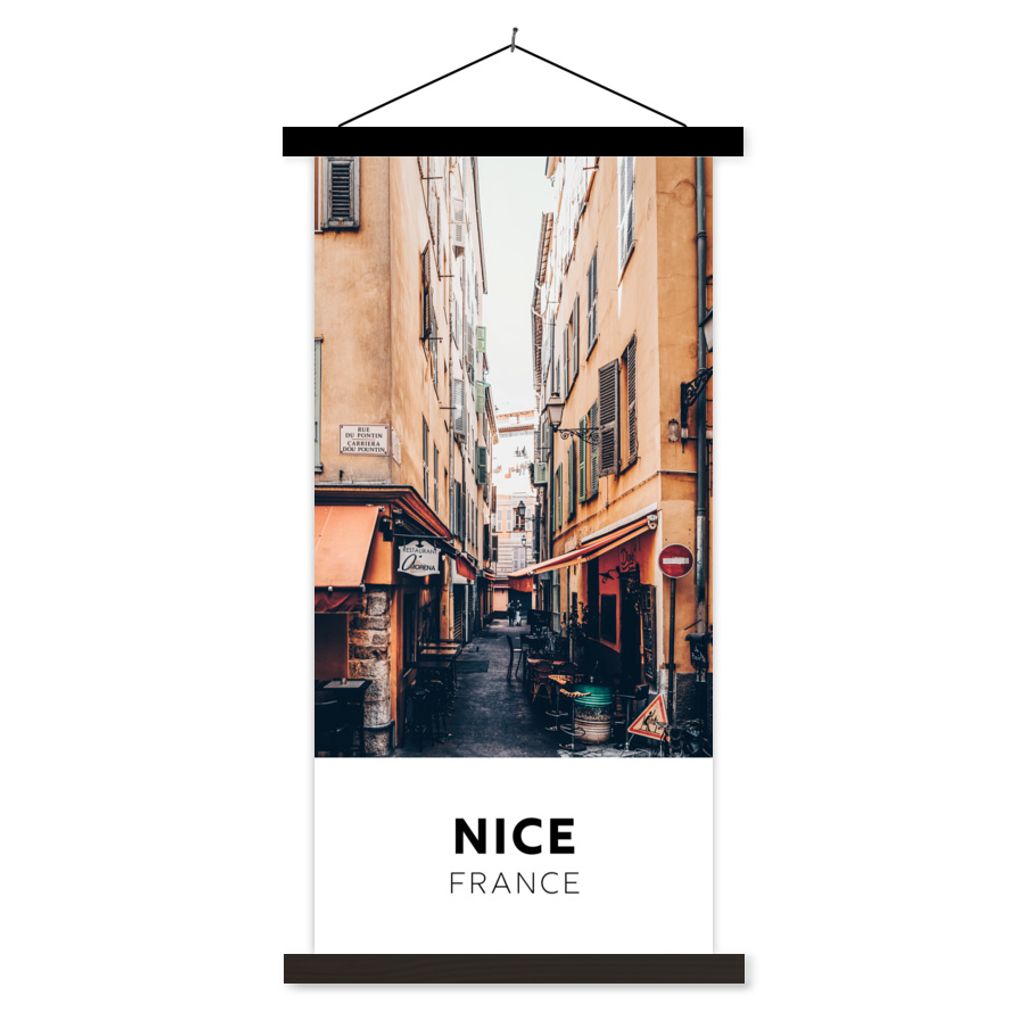 MuchoWow Textilposter Nizza - Frankreich - Straße 60x120 cm mit schwarzem Rahmen - Magnete