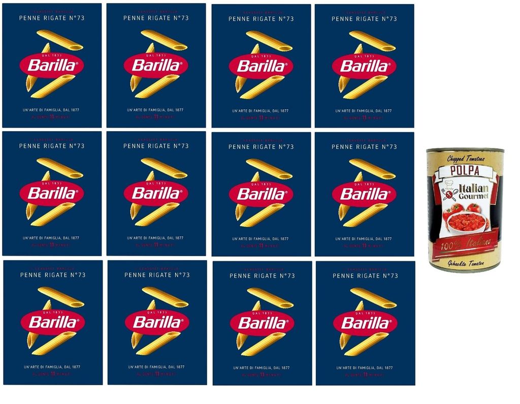 Barilla Penne Rigate N.73 – 12×500 g Hartweizenpasta, geriffelte Röhren mit starkem Saucen-Grip, al dente in 11 Min., hergestellt in Italien + ...