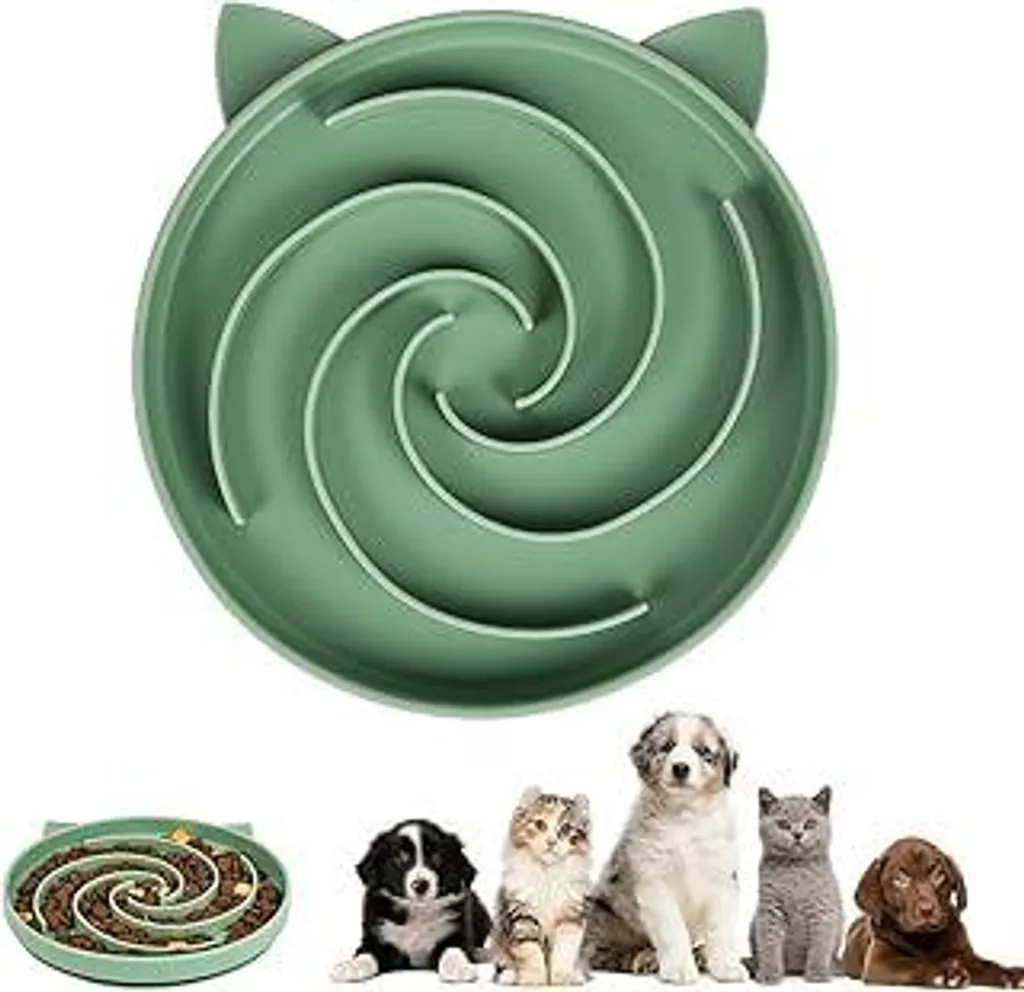 Ciotola Cani Piccoli e Gatti Slow Feeder Resistente Verde Militare