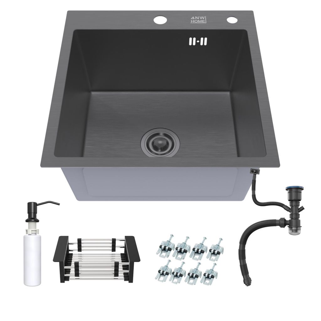 ANW HOME Lavello cucina 46x45 cm nero acciaio inox 304, 1 Immagine del prodotto 