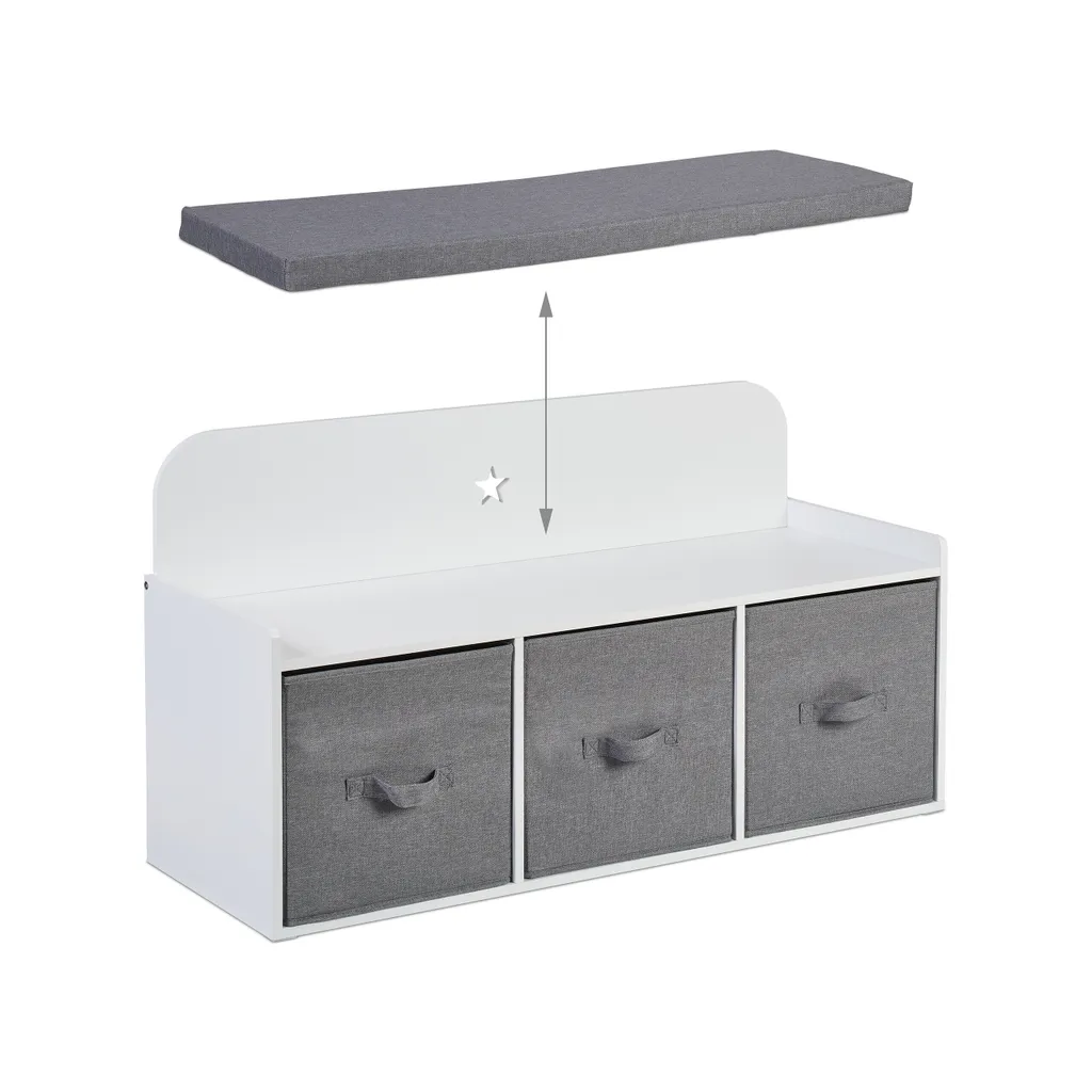 Banc enfant robuste avec coffre à jouets blanc et couvercle sécurisé - 6