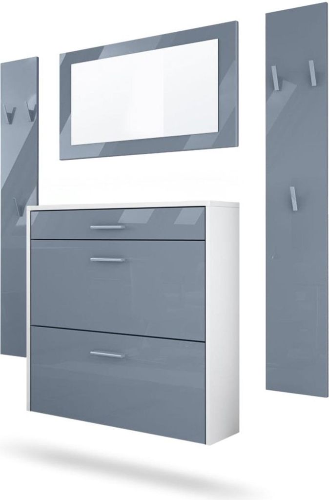 InnoFurn Garderoben-Set Roma Air 4-teilig, Moderne Flurgarderoben Set mit Schuschrank, 2 Wandpaneele und Wandspiegel für Flur & Eingangsbereich,We...