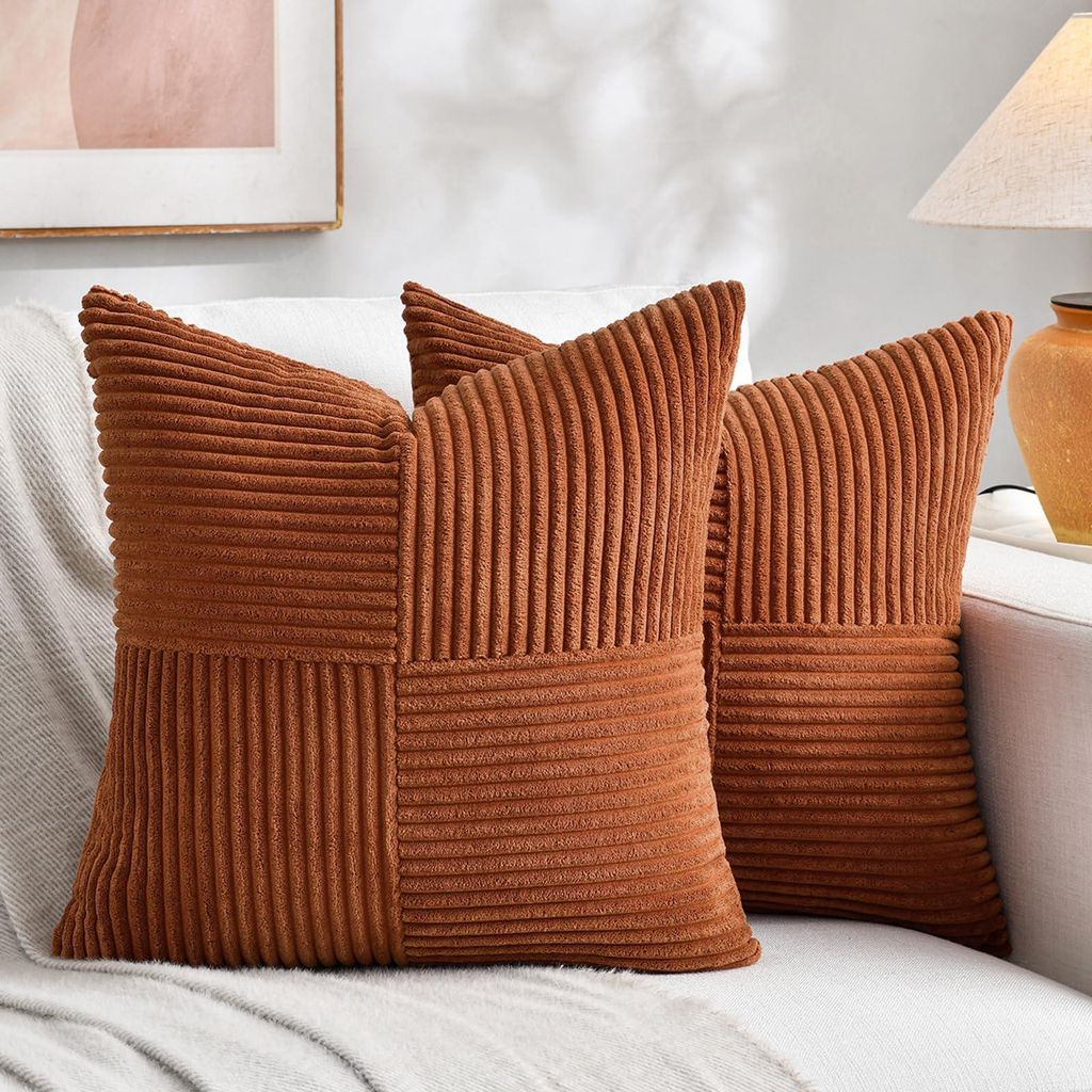 Set aus 2 rostbraunen Cord-Kissenbezügen, 45x45 cm, weich, modern, dekorativ, Herbstdekoration im Boho-Stil für Sofa, Schlafzimmer, Wohnzimmer un...