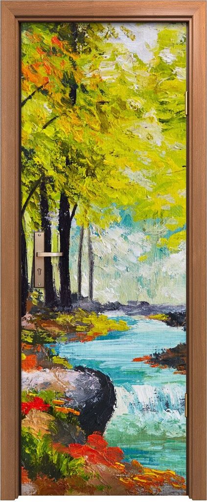 Türposter 70x200 cm Türaufkleber Türtapete Türfolie Klebefolie Malerei Landschaft Fluss im Herbstwald
