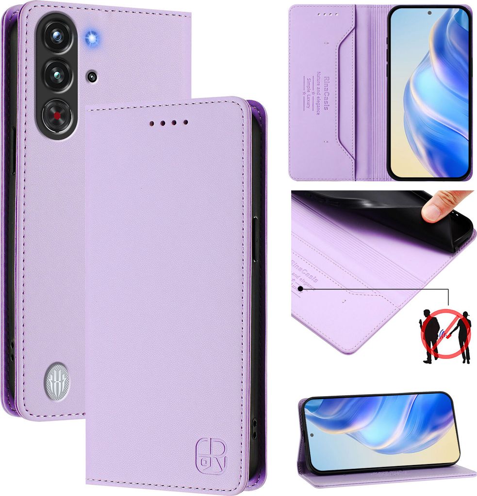 Lederhülle für ZTE Nubia Red Magic 10 Pro/ 10 Pro+ Hülle Flip Brieftasche Kartenfächern Ständer Schutzhülle Violett