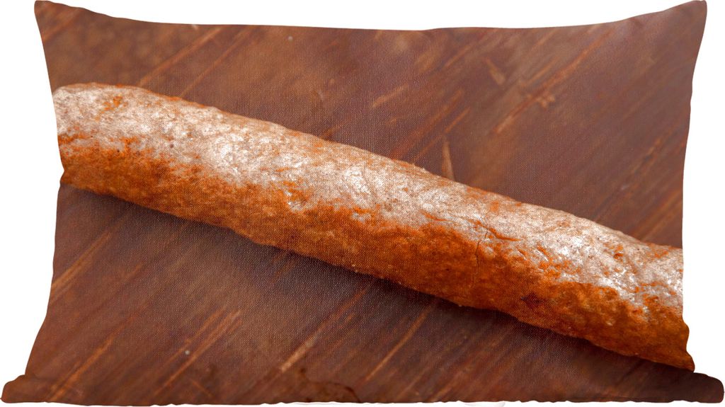MuchoWow Zierkissen Sofakissen Wohnzimmer Dekokissen 60x40 cm Ein leckerer Frikandel auf einem hölzernen Hintergrund - Kopfkissen - Polster mit ...