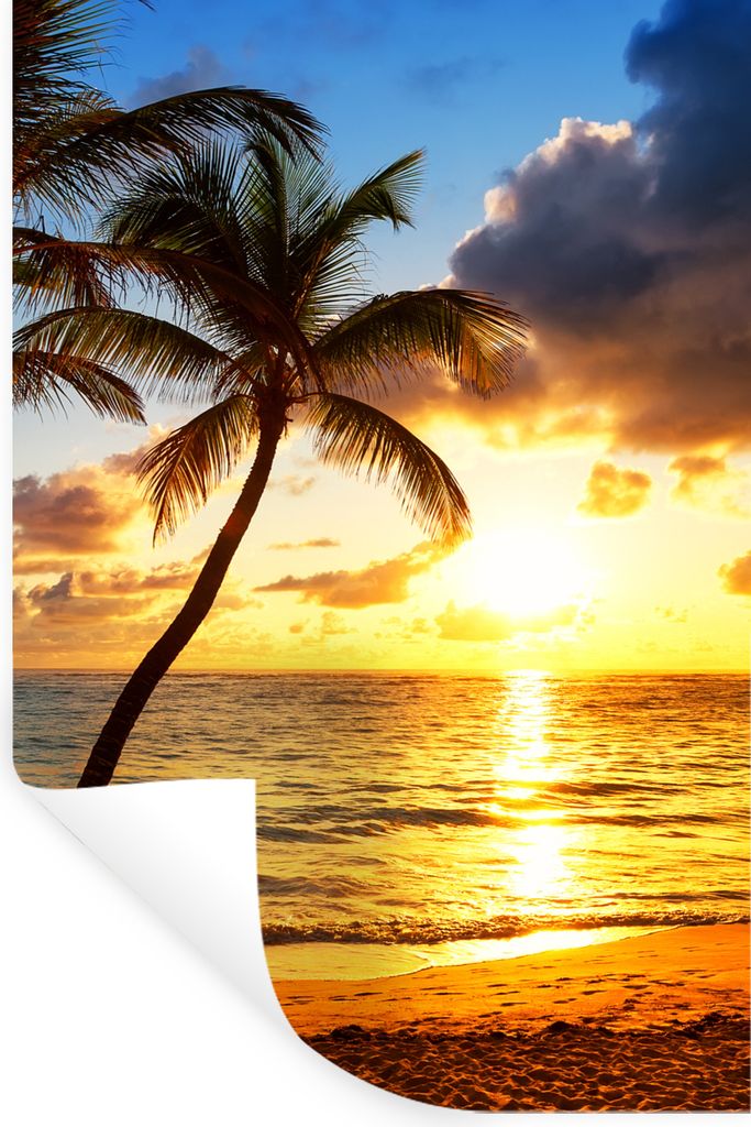 MuchoWow Wandtattoo Wandsticker Wandaufkleber Strand - Horizont - Sonnenuntergang - Palme - Meer 80x120 cm Selbstklebend und Repositionierbar - R...