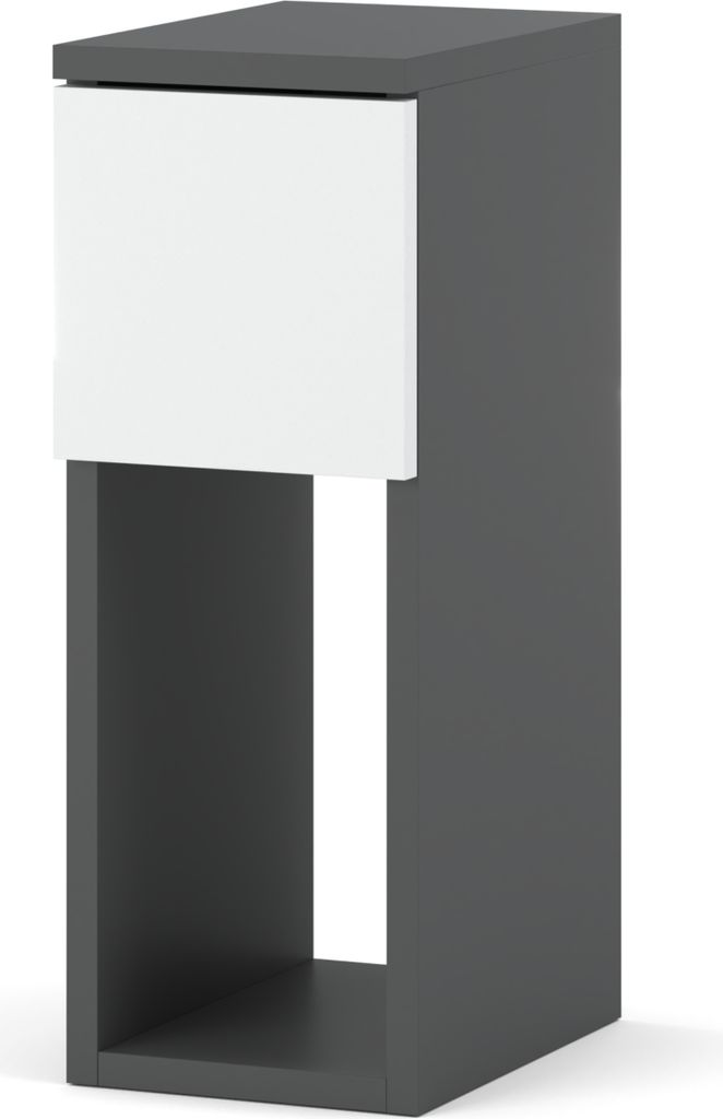 STIV Möbel | Schmaler Nachttisch Grau Matt/Weiß Matt 30x20x55 cm | 1 Schublade + offenes Fach | Modern & zweifarbig