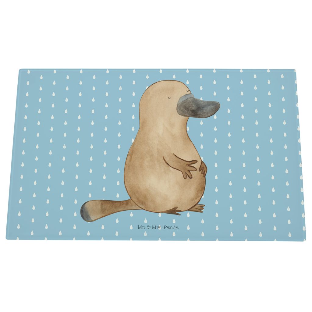 Mr. & Mrs. Panda Hackbrett Schnabeltier Mut - Blau Pastell - Geschenk, mutig, Schneidebrett Aus Glas, Training, Meer, schneidunterlage, Motivation,...