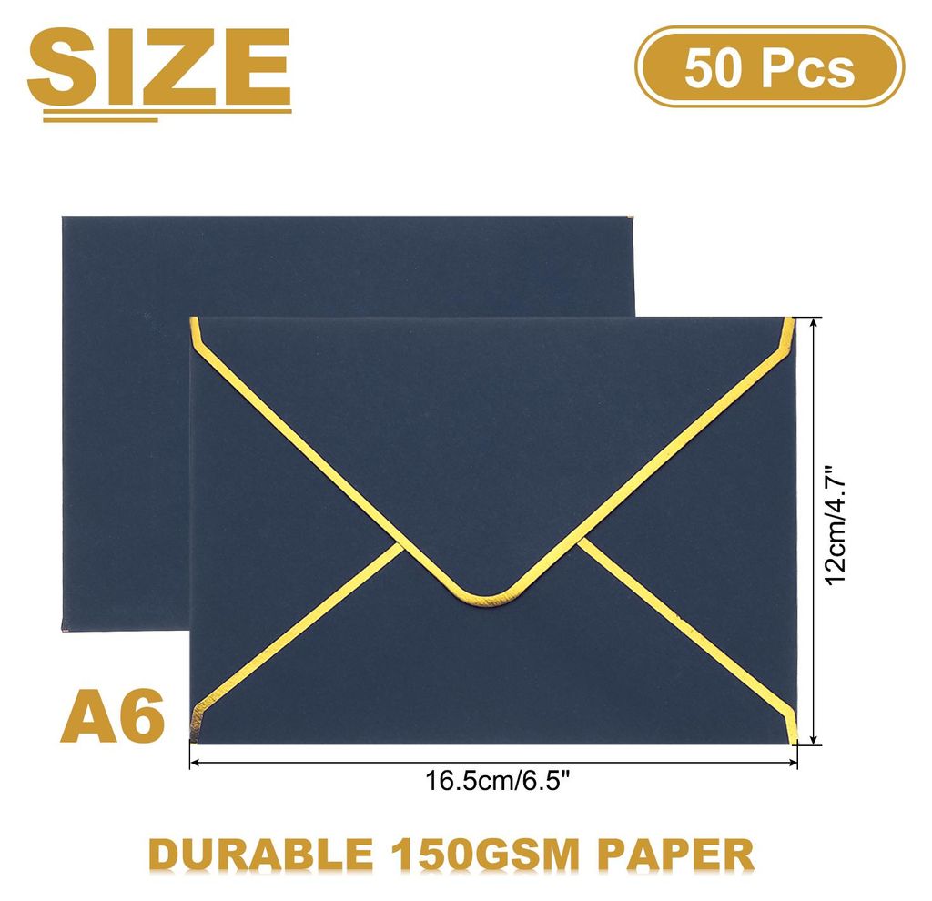 50 Pack A6 Umschl?ge, 4x6 Karte V-Klappe Umschlag mit abgerundeter Kante und Goldrand fš¹r Bš¹ro Hochzeitseinladungen Abschlussfeier Geschenk, ...
