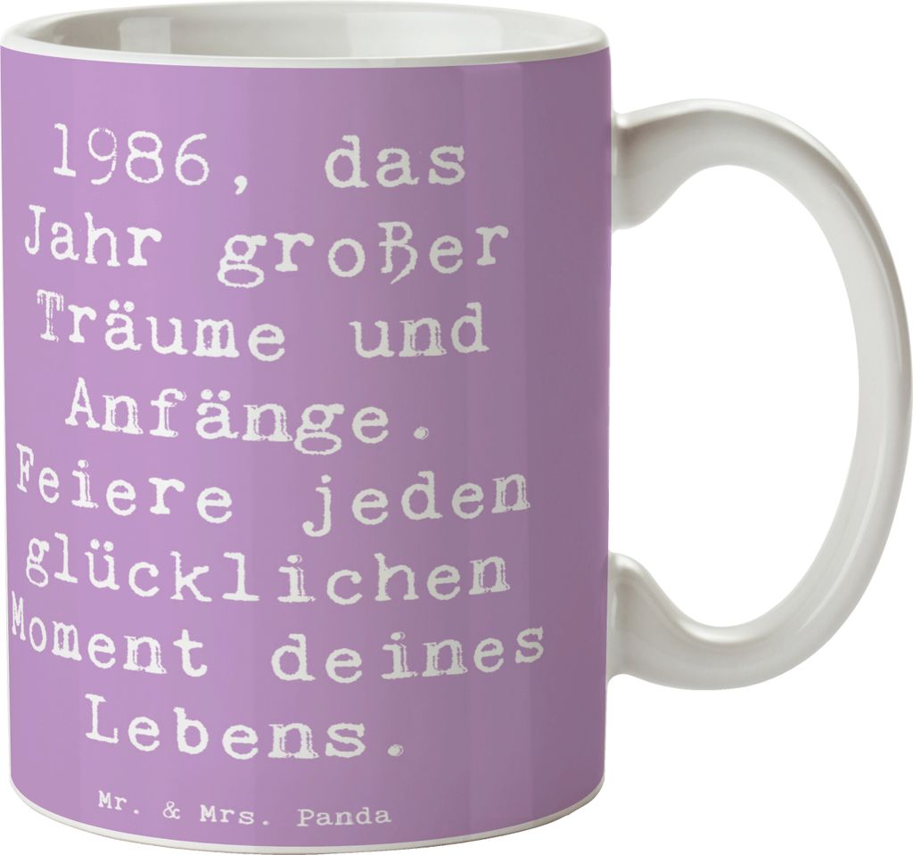 Mr. & Mrs. Panda Teetasse Spruch 1986 Geburtstag - Lavendeltraum - Geschenk, Glückwunsch, feiern, Geburtstagsgeschenk, Dekotasse, Erinnerungen, gl...