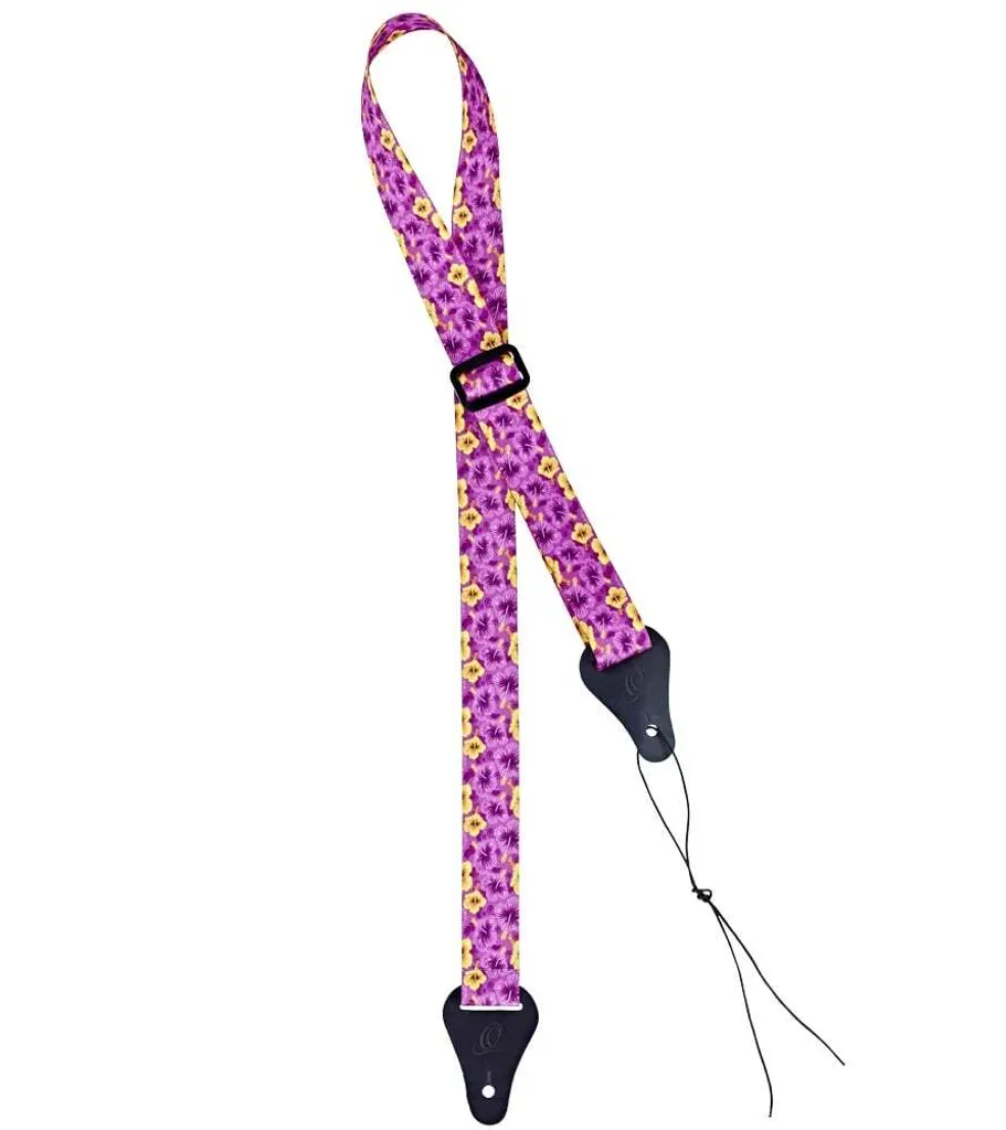 Sangle de ukulélé Ortega OUS-PUFL en jacquard violet avec embouts cuir