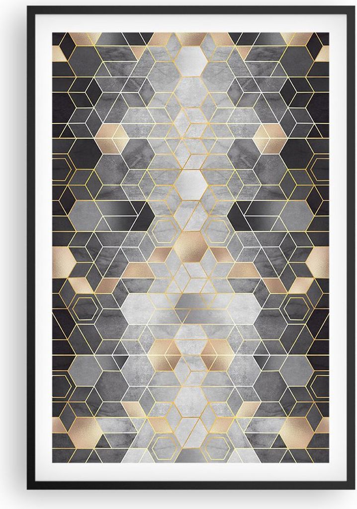 Gerahmtes Poster - Schwarzer Rahmen - Geometrisch Abstraktion Sechsecke - 61x91,5 cm - Wand Bild - Wanddeko - Wandbilder - Kunstposter - Wandposter...
