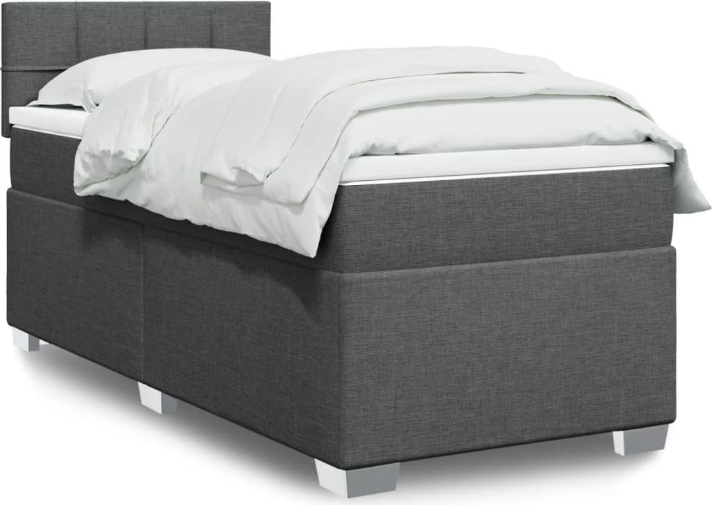 Möbel Boxspringbett mit Matratze Dunkelgrau 90x200 cm Stoff - Polsterbett 3285772