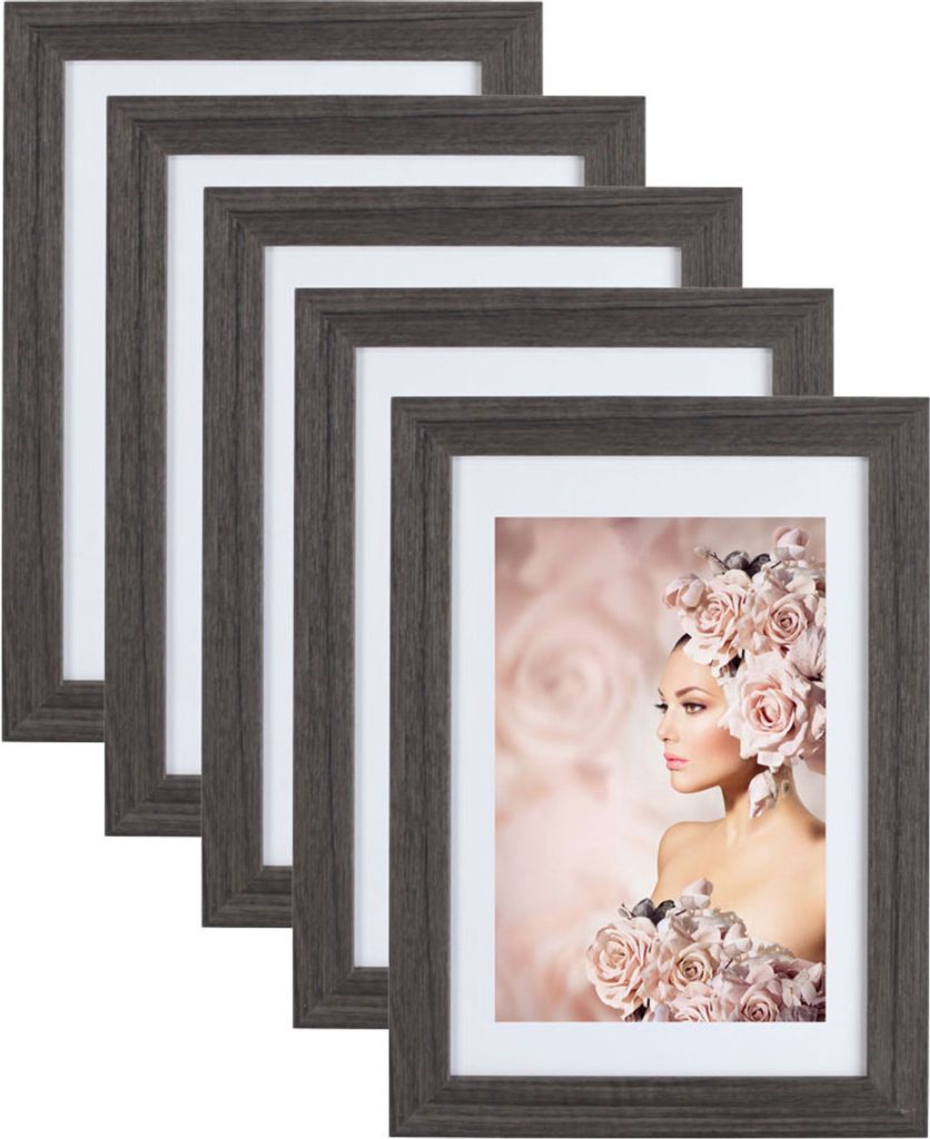 5er Pack Holz Bilderrahmen Foto Plexi Rahmen Acryl Collage Wanddeko Poster S215 - Farbe: Grau | Format: 40x40
