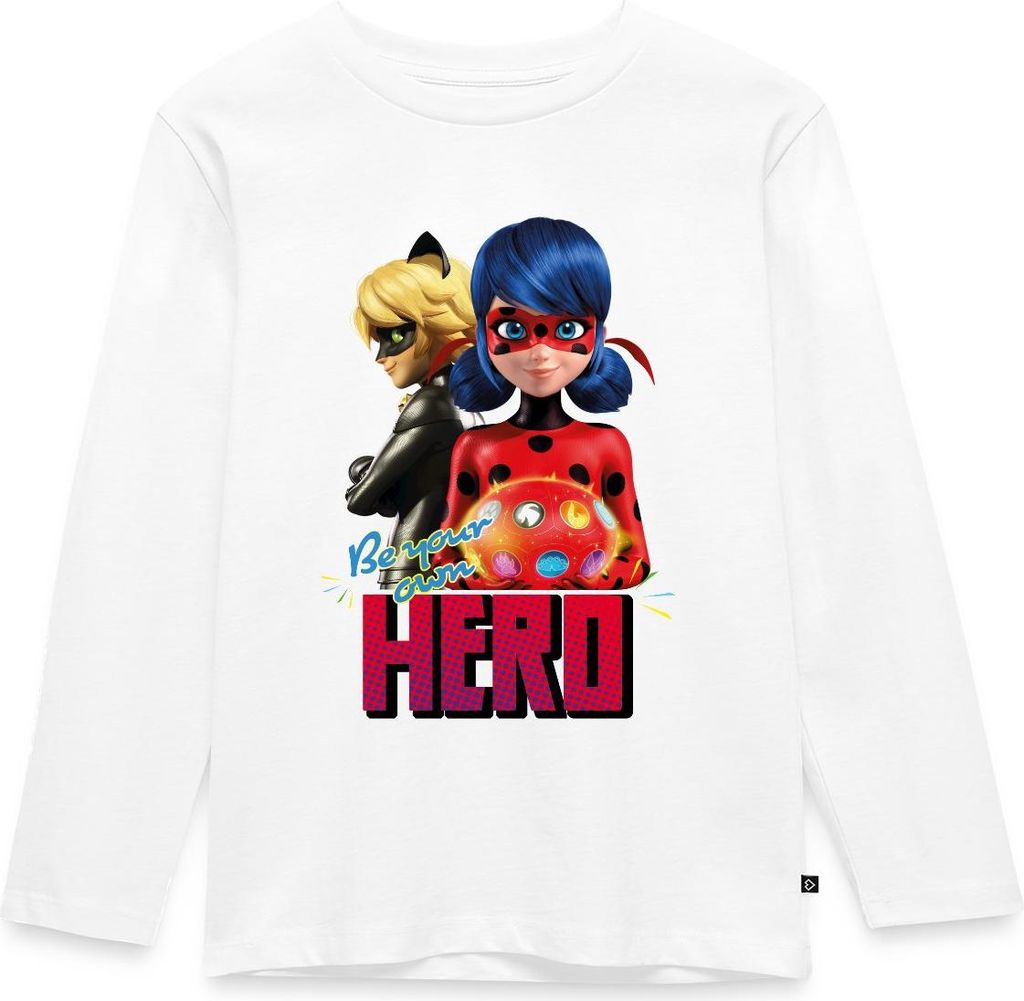 Spreadshirt Miraculous Be Your Own Hero Kinder Premium Langarmshirt, 122/128 (6 Jahre), Weiß