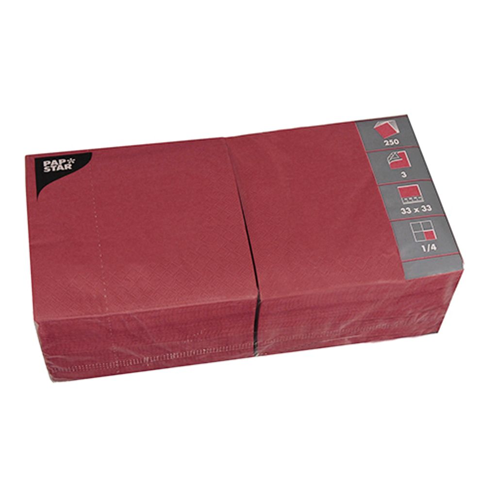 Papstar Servietten, 3-lagig 1/4-Falz 33 cm x 33 cm bordeaux, 4 x 250 Stück