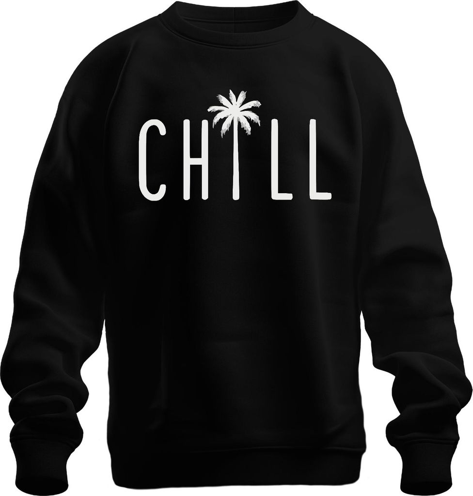 Chill Palme Strand Urlaub Sommer Relax Meer Tropisch Relaxen Uni Sweatshirt Pullover, Schwarz, 3XL