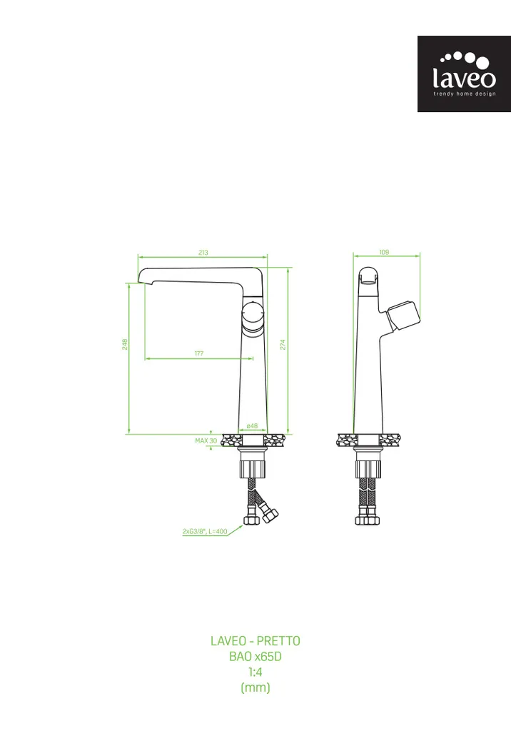 Miscelatore verticale di design per lavello con bocca a L nero - 2