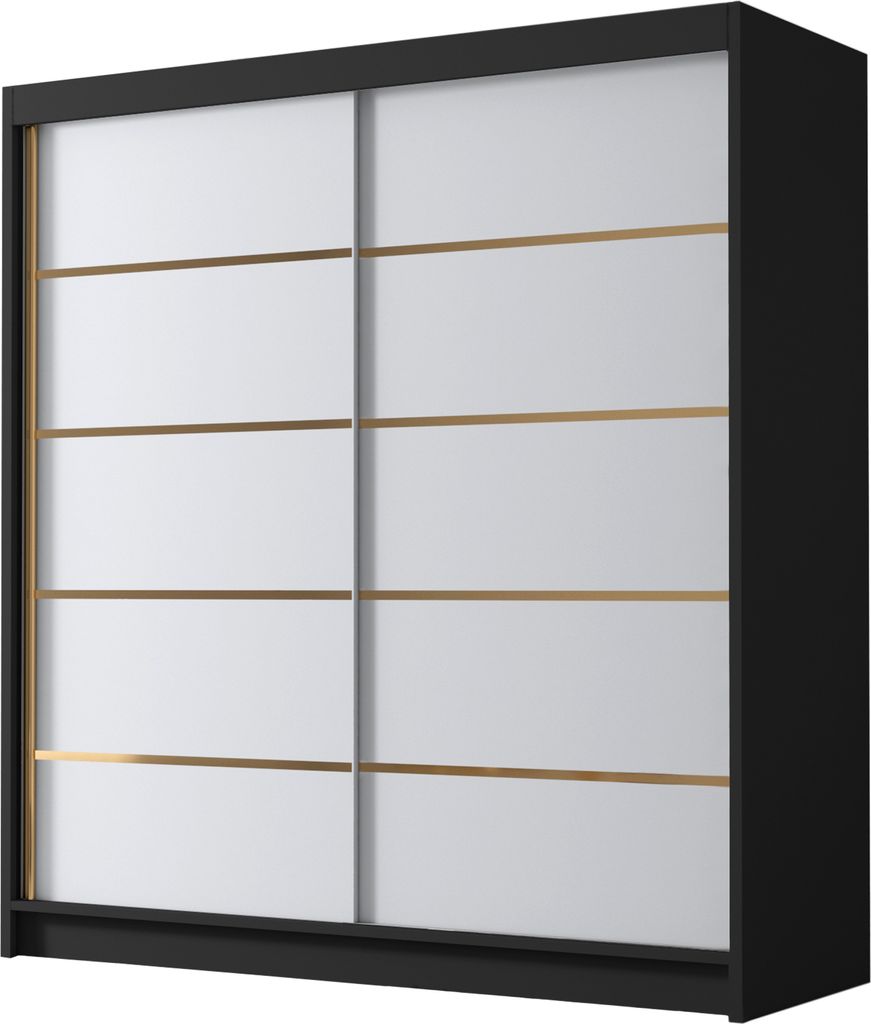 MIRJAN24 Schiebetürenschrank Bali IV, Kleiderschrank mit Kleiderstange, mit zwei Schwebetüren, Garderobe (Farbe: Schwarz / Weiß)
