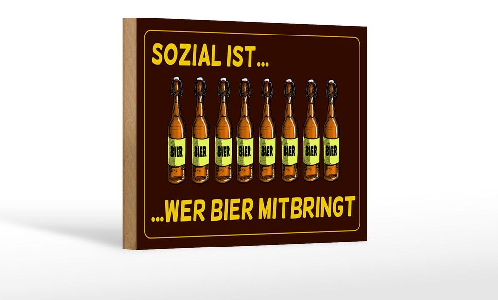 Holzschild Alkohol 18x12cm sozial ist wer Bier mitbringt Produktbild 