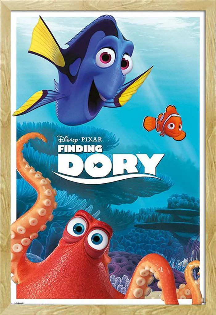 Alla ricerca di Dory - Poster - Personaggi + cornice rimovibile, Shinsuke® Maxi MDF faggio, vetro acrilico