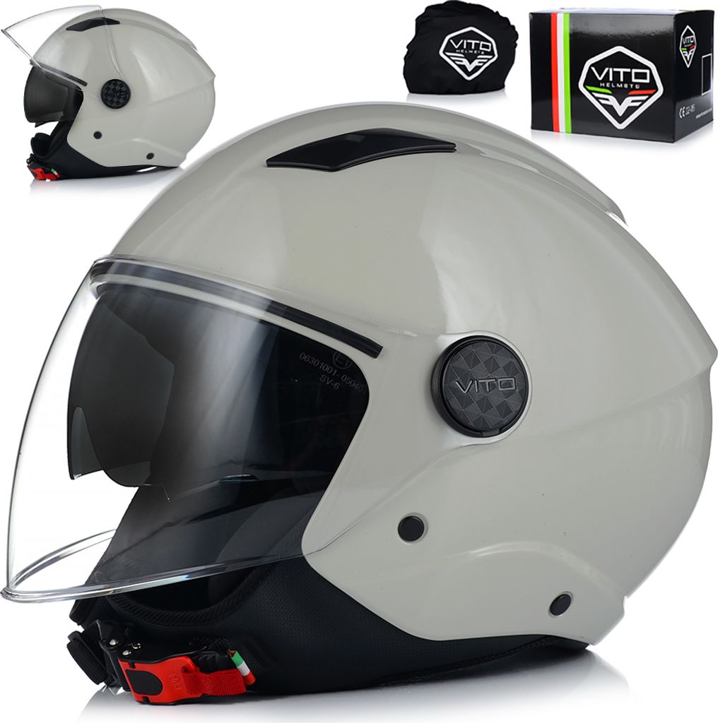 Jethelm Motorradhelm | VITO SARENTA | Helm mit integrierter Sonnenblende Jet Gr.L 59cm