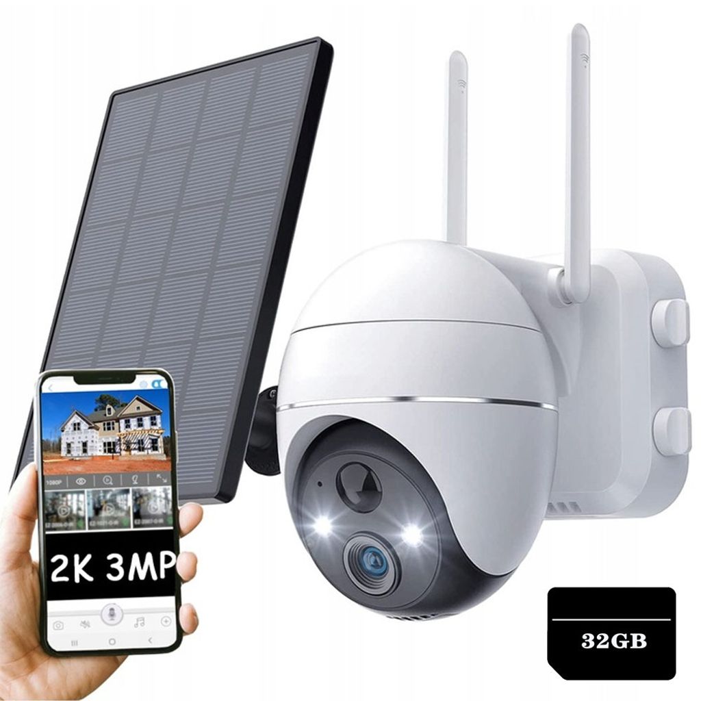 ZREE 2K/3MP 2,4GHz WLAN PTZ Überwachungskamera Aussen Akku PIR mit Solarpanel, mit 32G Speicherkarte