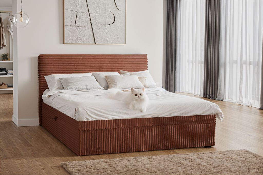 Kaiser Möbel Boxspringbett mit bettkasten und topper TRENTO, ohne Bein stoff Plüsch Cord 180x200 cm Kupfer H2-Pocket