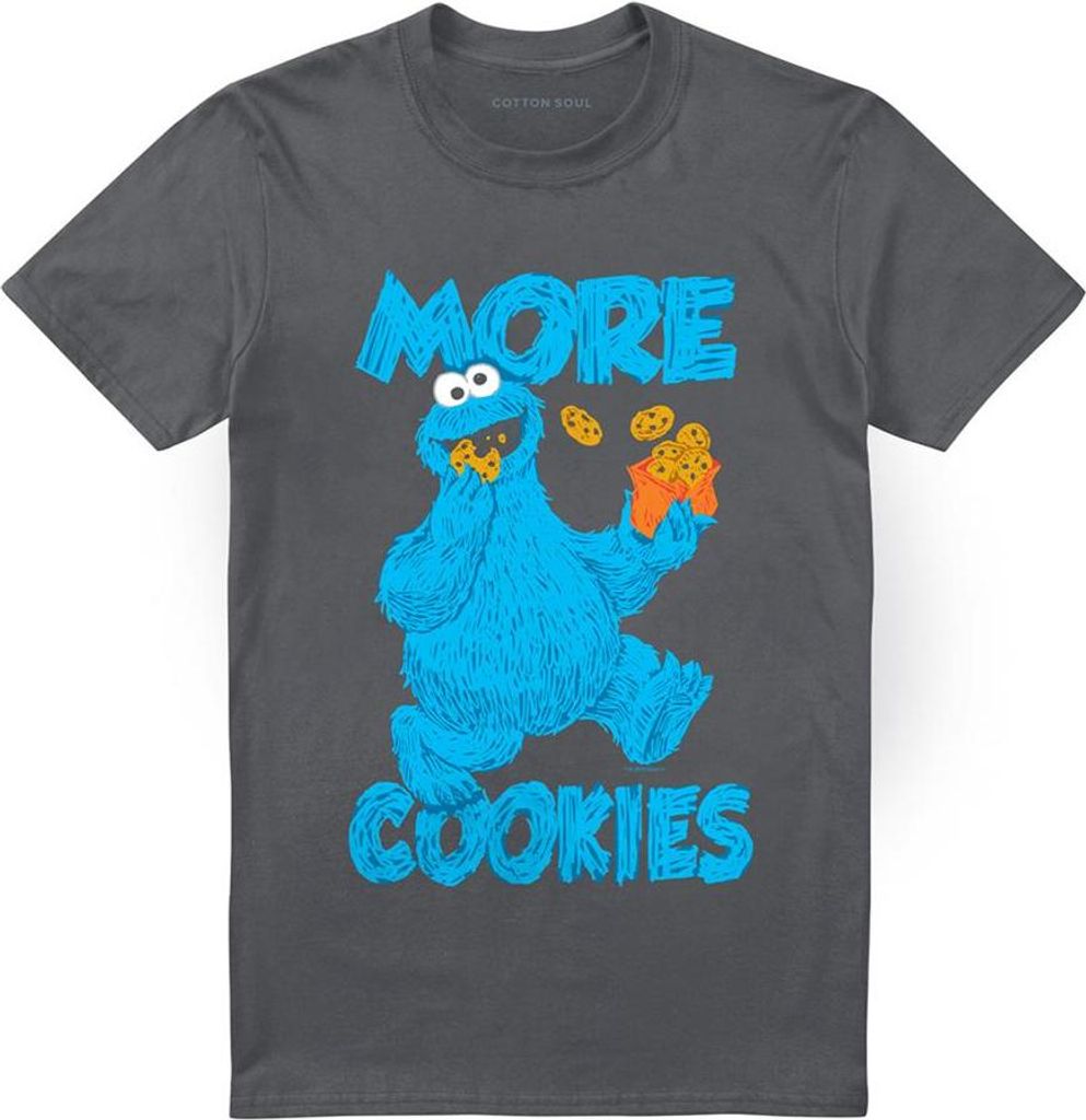 Sesame Street - "More Cookies" T-Shirt für Herren/Damen Uni TV21123 (4XL) (Holzkohle)