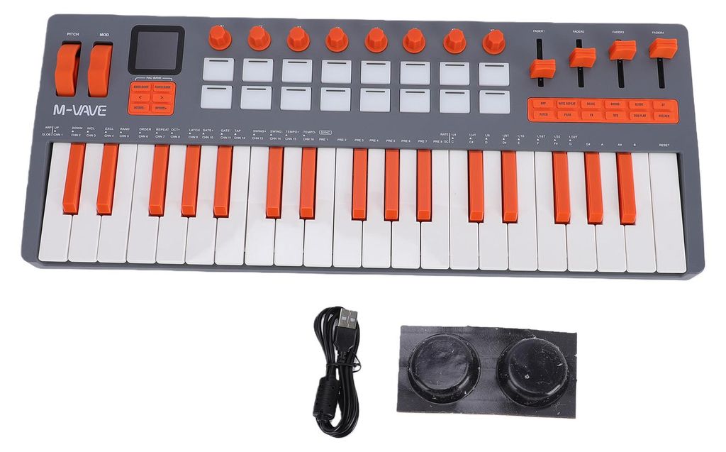 MIDI-Keyboard-Controller, 37 anschlagdynamische Tasten, integrierter Synthesizer, 16 RGB-Pads, Touch-Aftertouch, Bluetooth 5.0, batteriebetrieben, ...
