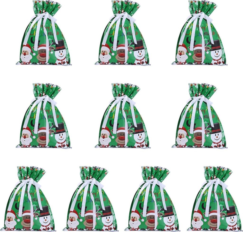 10 große Weihnachtsgeschenktüten mit Kordelzug, ideal zum Einpacken von Süßigkeiten und Keksen, für Geburtstagsgeschenke, Weihnachtsfeiern und...