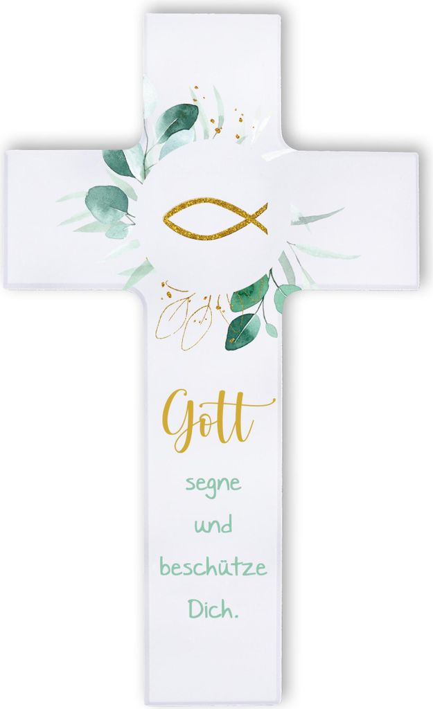 FRITZ COX Holzkreuz "Fisch" | Gott segne und beschütze Dich | christliches Geschenk für Kinder 15cm